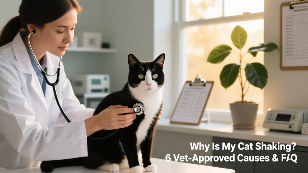 Veterinarian gently examining a calm cat during a wellness checkup