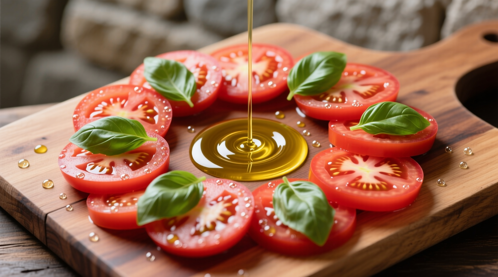 Tomato carpaccio with basil and olive oil drizzle