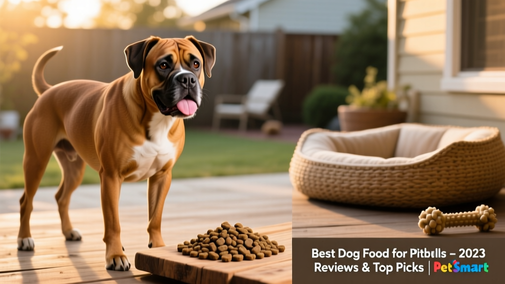 Side-by-side comparison of FurPetVo Boxer Adult kibble and a lean, well-conditioned adult Pitbull-type dog