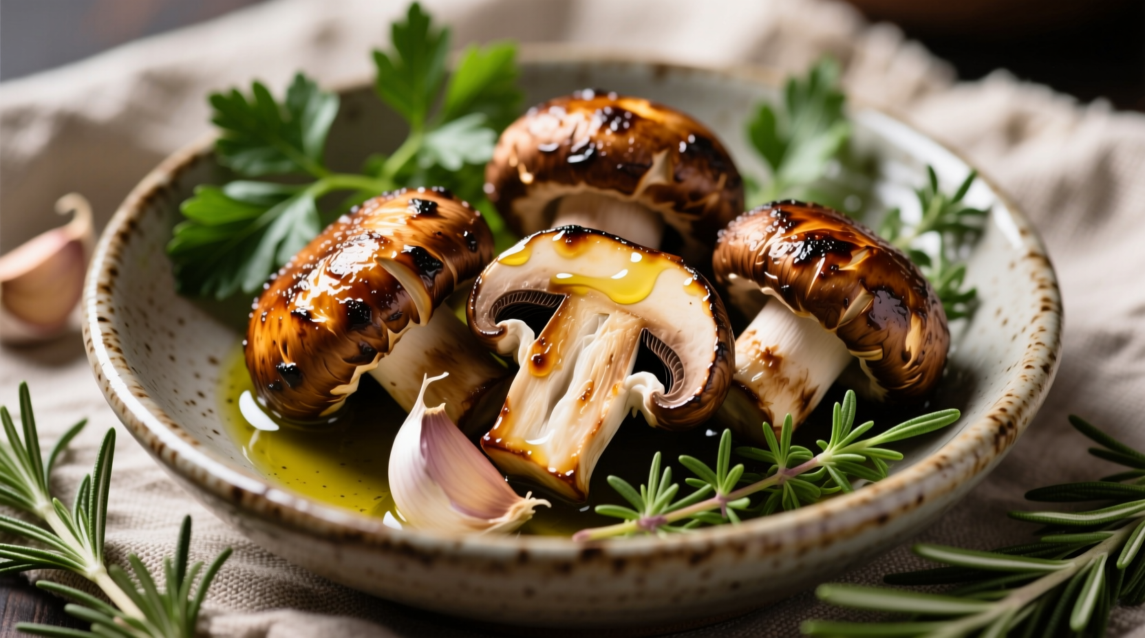 Perfectly seared king mushrooms with garlic and herbs