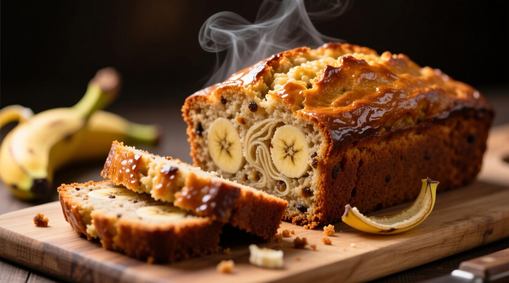 Perfectly baked banana bread with golden crust