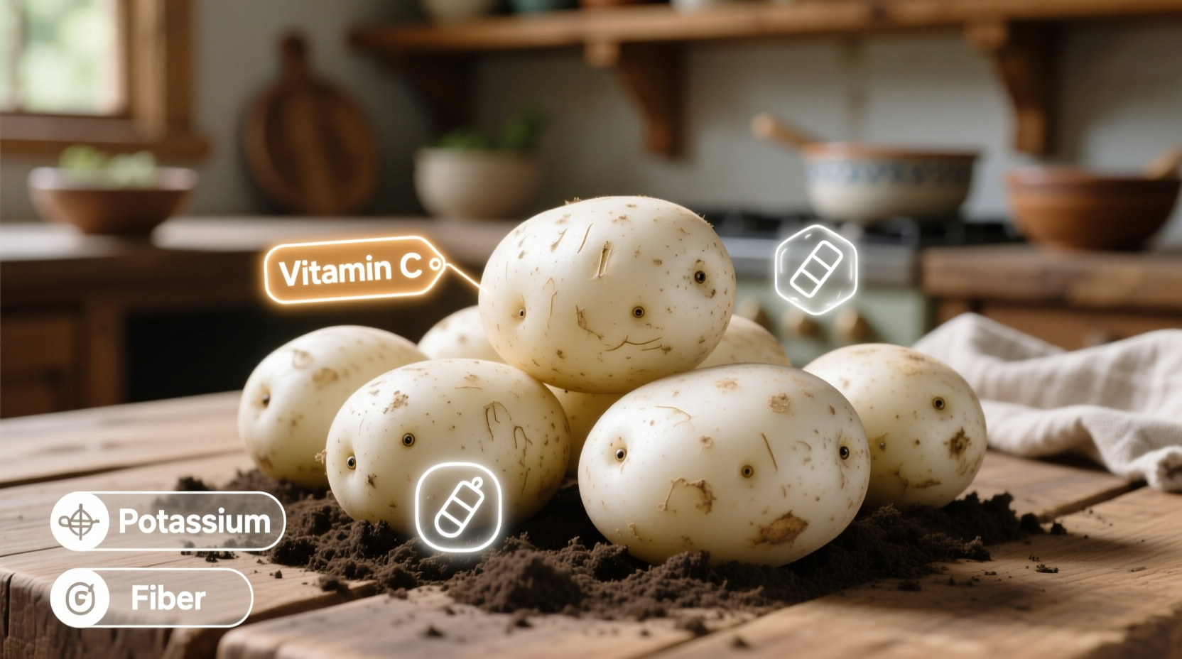 White potatoes with skin showing nutritional components