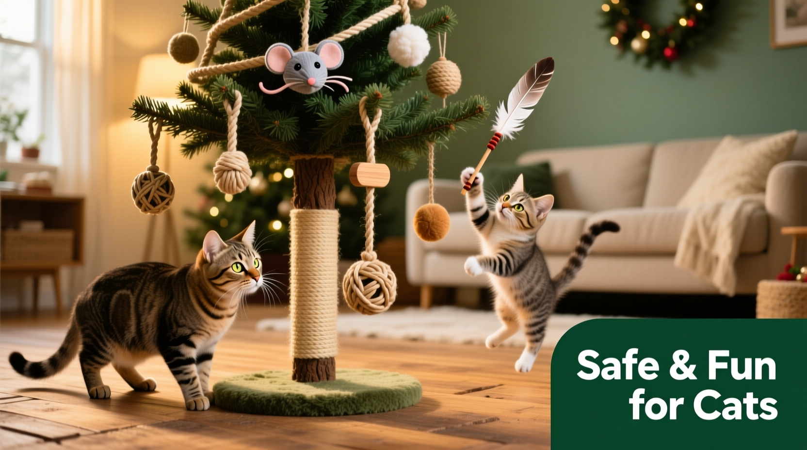 how to build a christmas tree for cats with safe chewable hanging toys