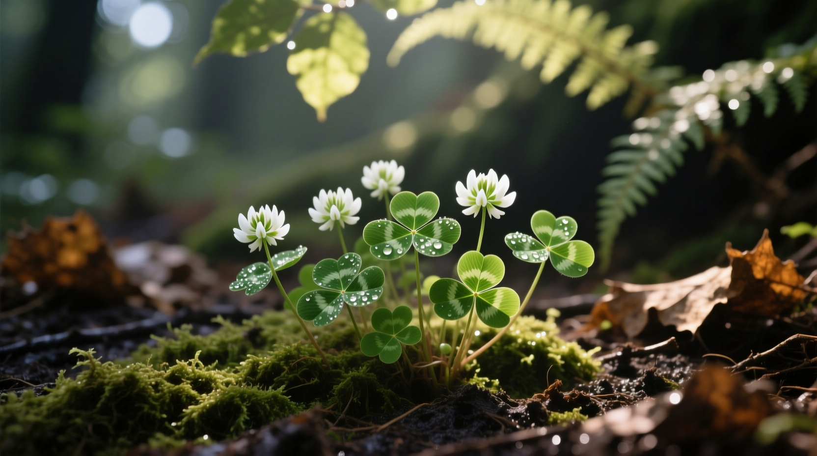 White clover growing in partial shade conditions