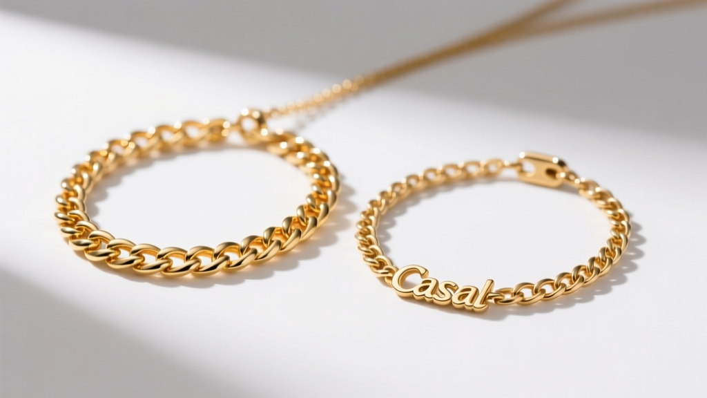 Two Casal necklace chains side-by-side, comparing the warm hue of 18k gold against 14k gold under bright studio lighting.