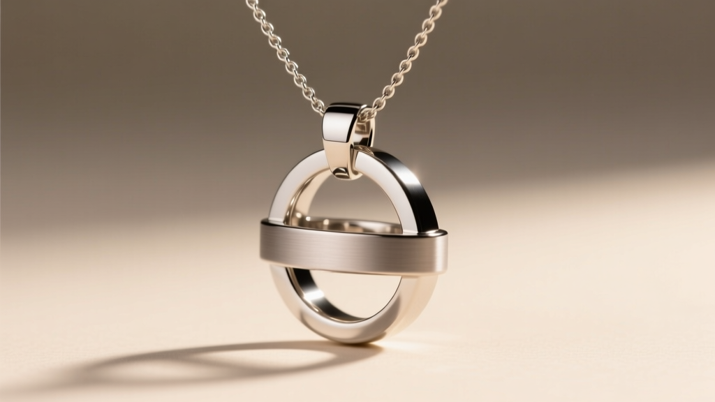 Side profile of a steel ultrium class ring pendant on a 3mm rope chain, showing the contrast of matte and polished finishes.