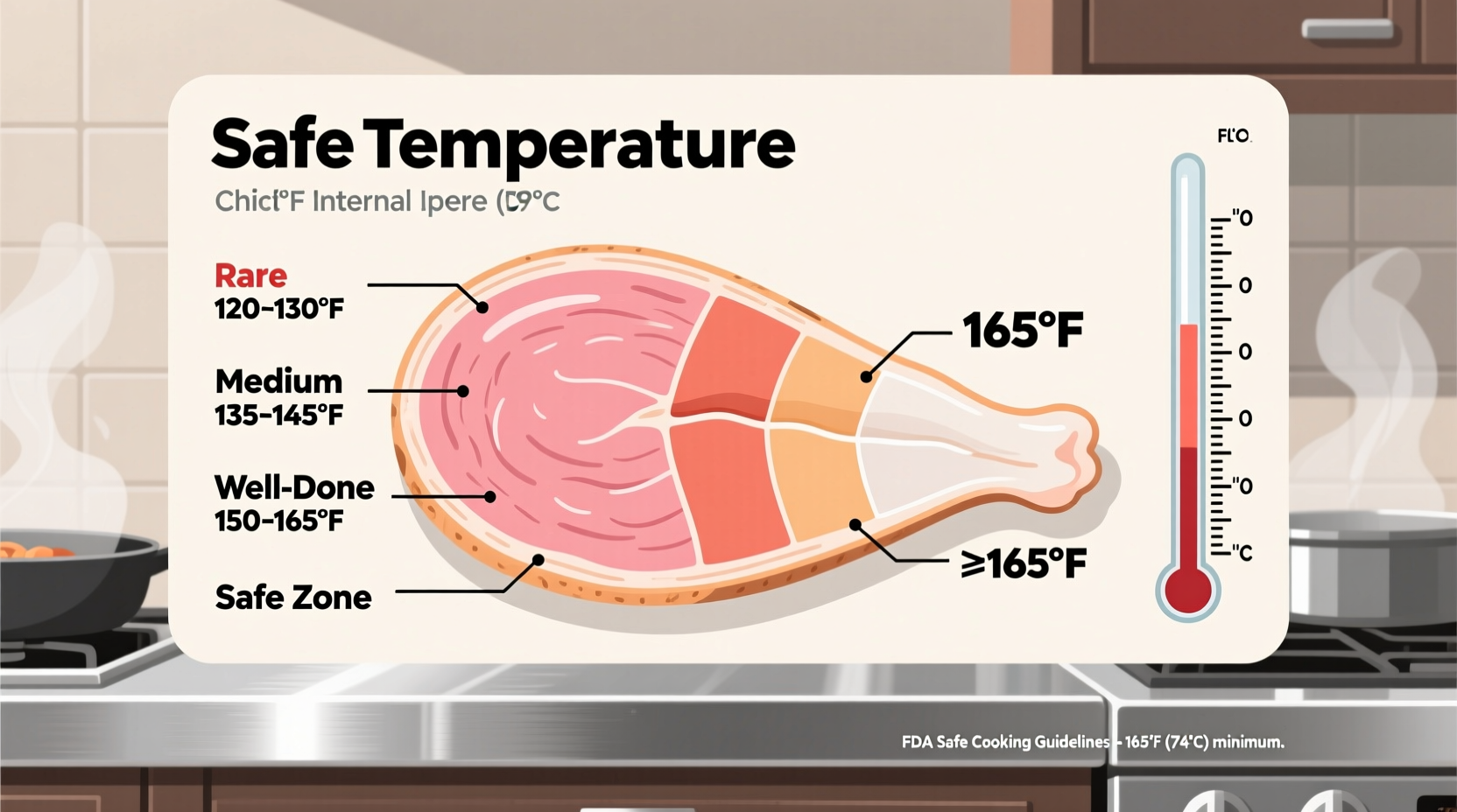 Chicken breast cooking temperature chart showing safe zones