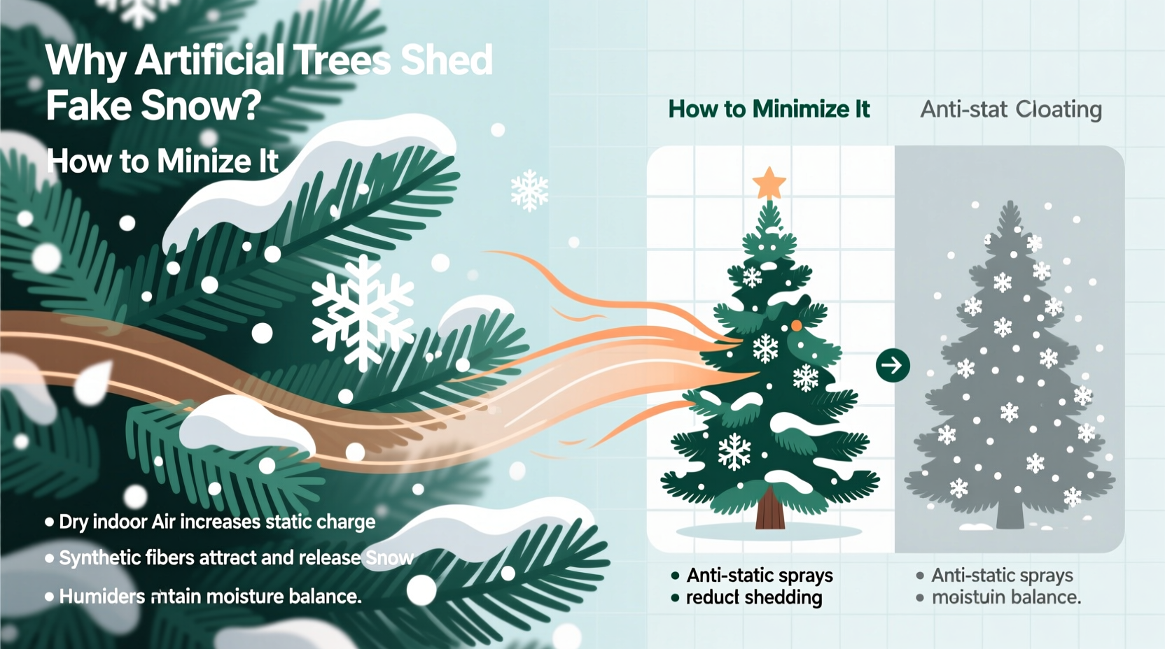 why do some artificial trees shed fake snow and how to minimize it