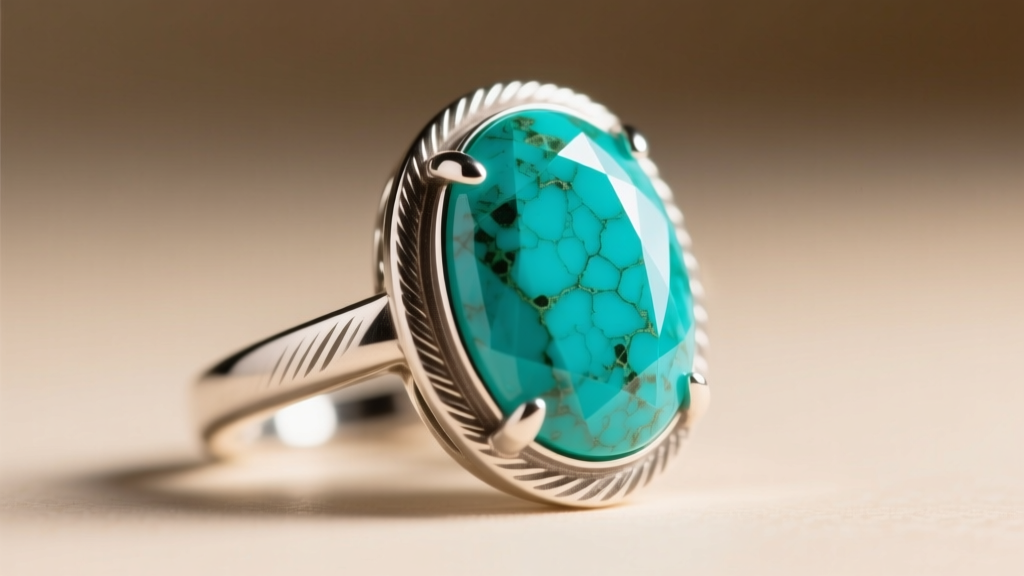 Macro view of a turquoise cabochon set in sterling silver, highlighting the porous stone kept safe from harsh chemical silver dips.