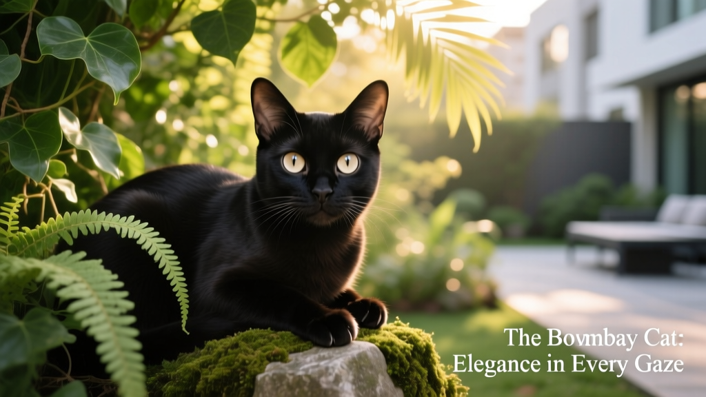 bombay cat with wide eyes surrounded by green foliage