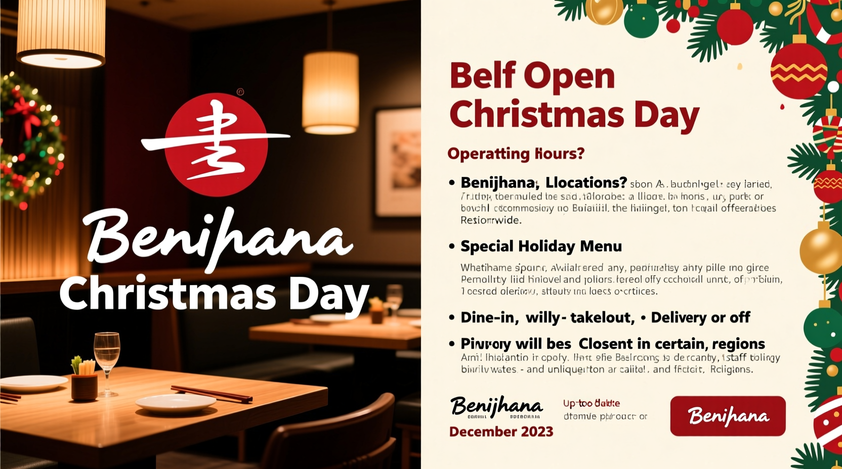 is benihana open on christmas day