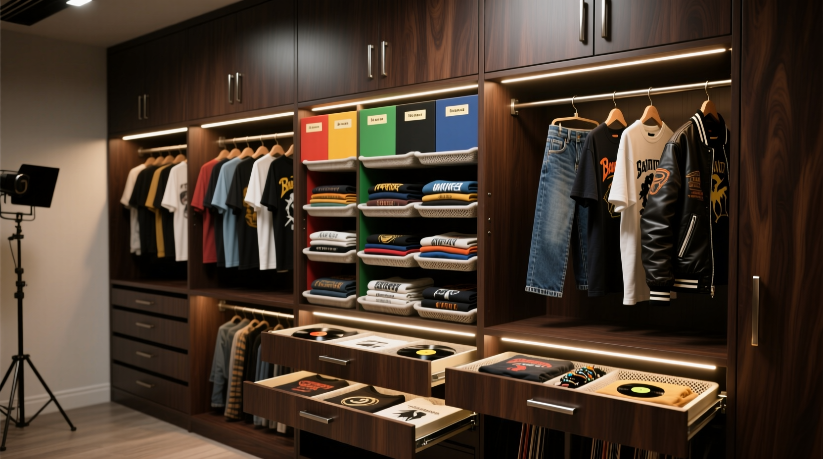 vinyl closet organization for band tee wearers