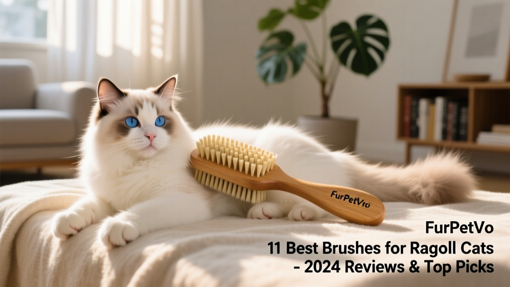 A Ragdoll cat enjoying a gentle massage with the FurPetVo Cat Curry Brush