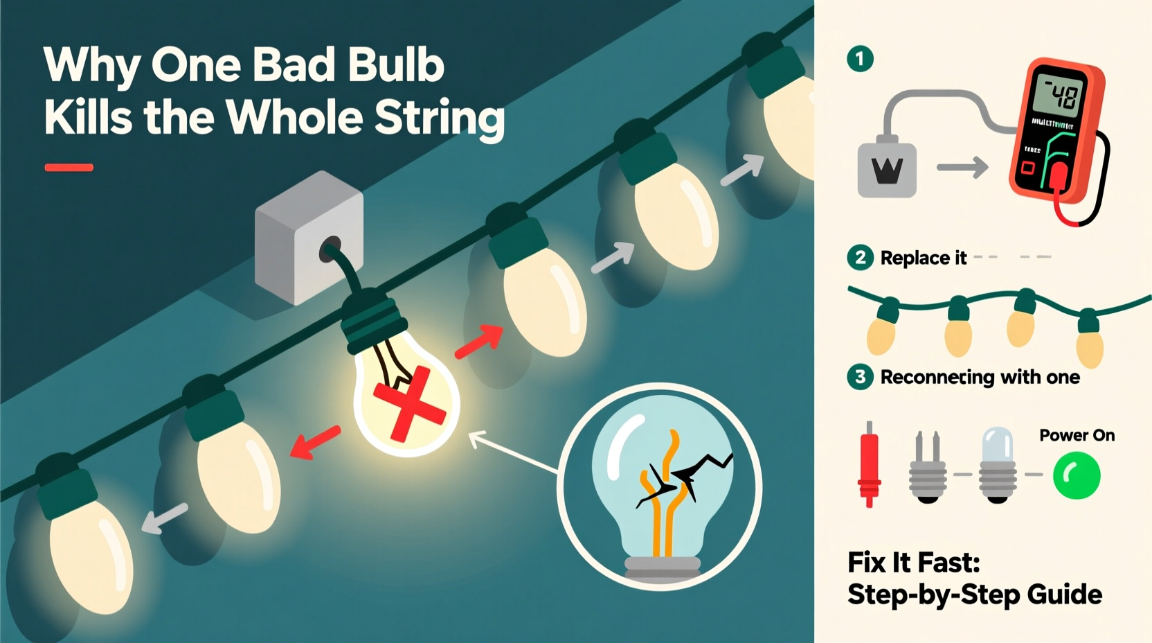 why does one bad bulb kill the whole string how to find and fix it fast