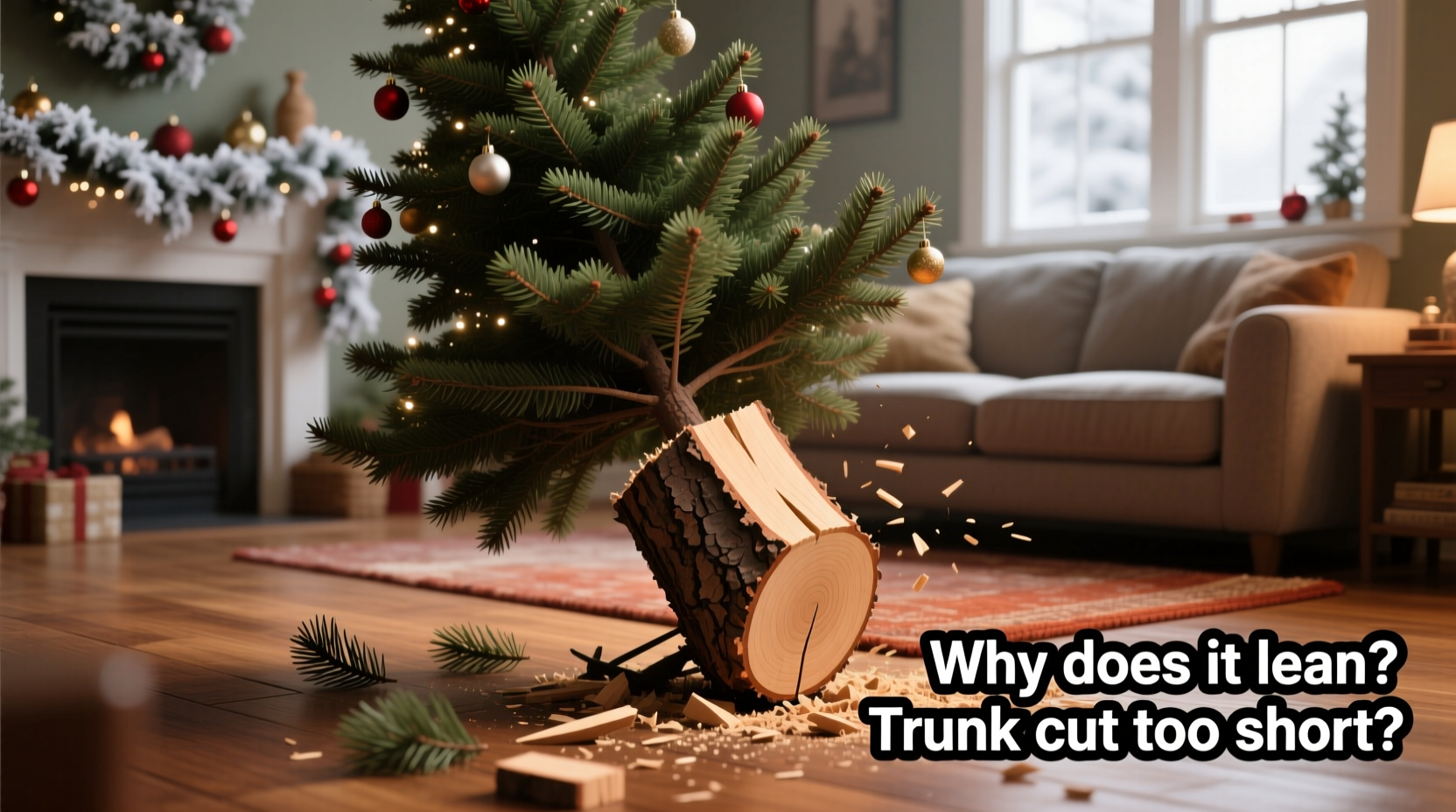 why does my christmas tree lean after two days trunk cutting tips