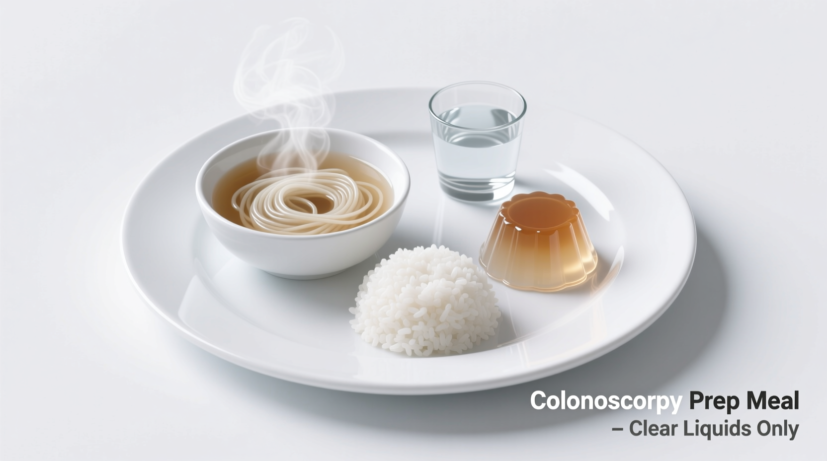 Colonoscopy preparation meal options on white plate
