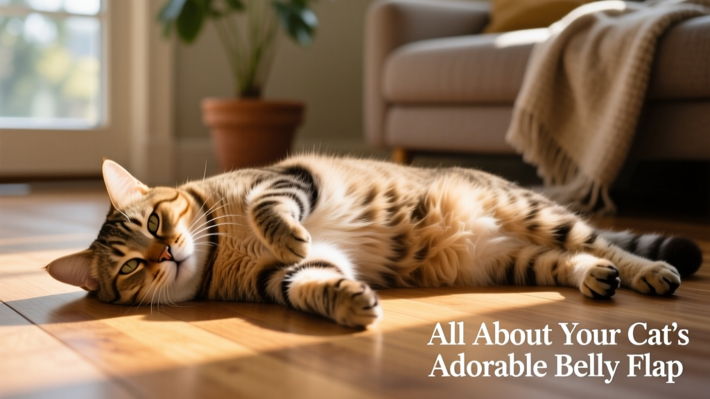 Close-up of a relaxed cat lying on its side, highlighting the loose, stretchy skin of the primordial pouch