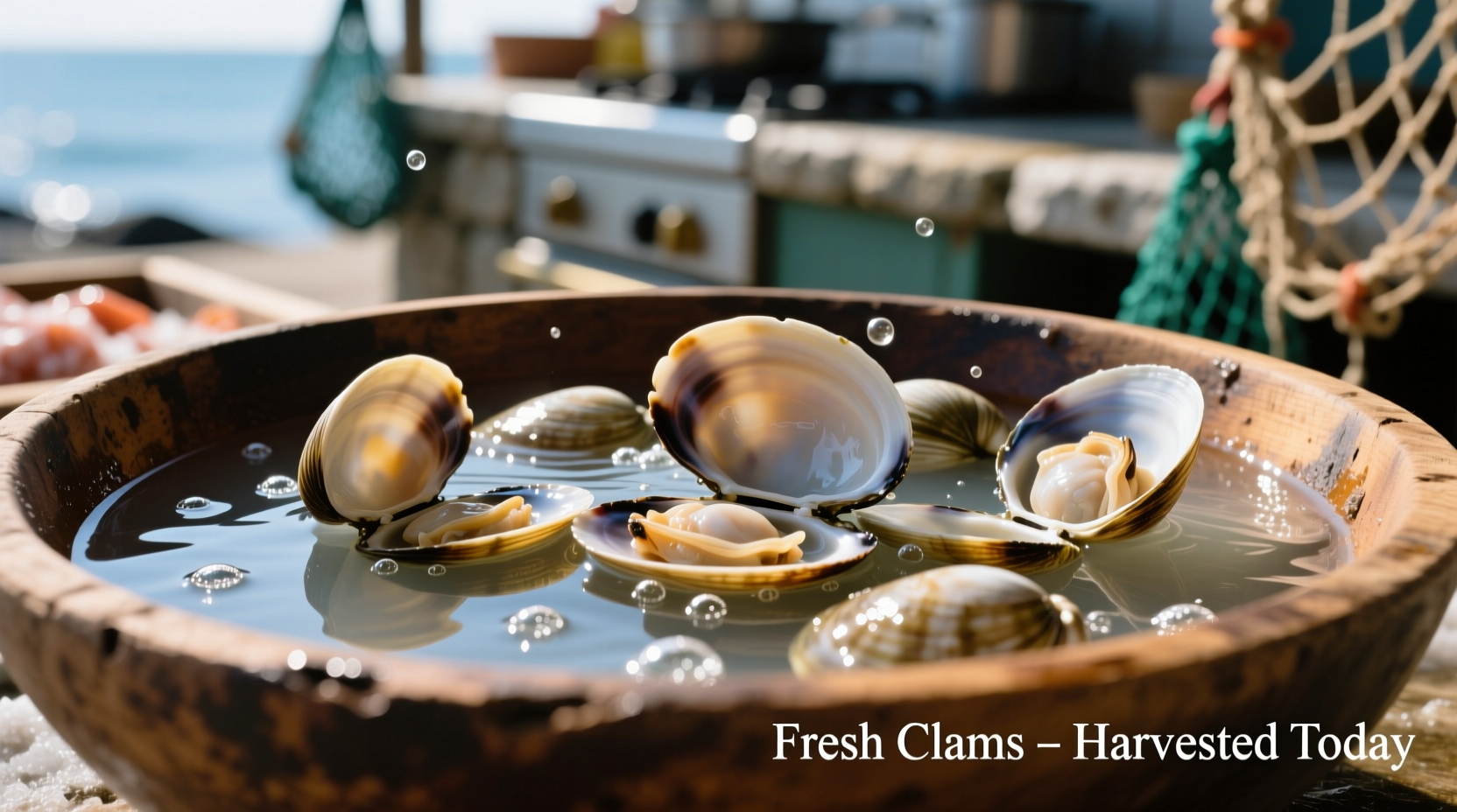 Fresh clams soaking in saltwater