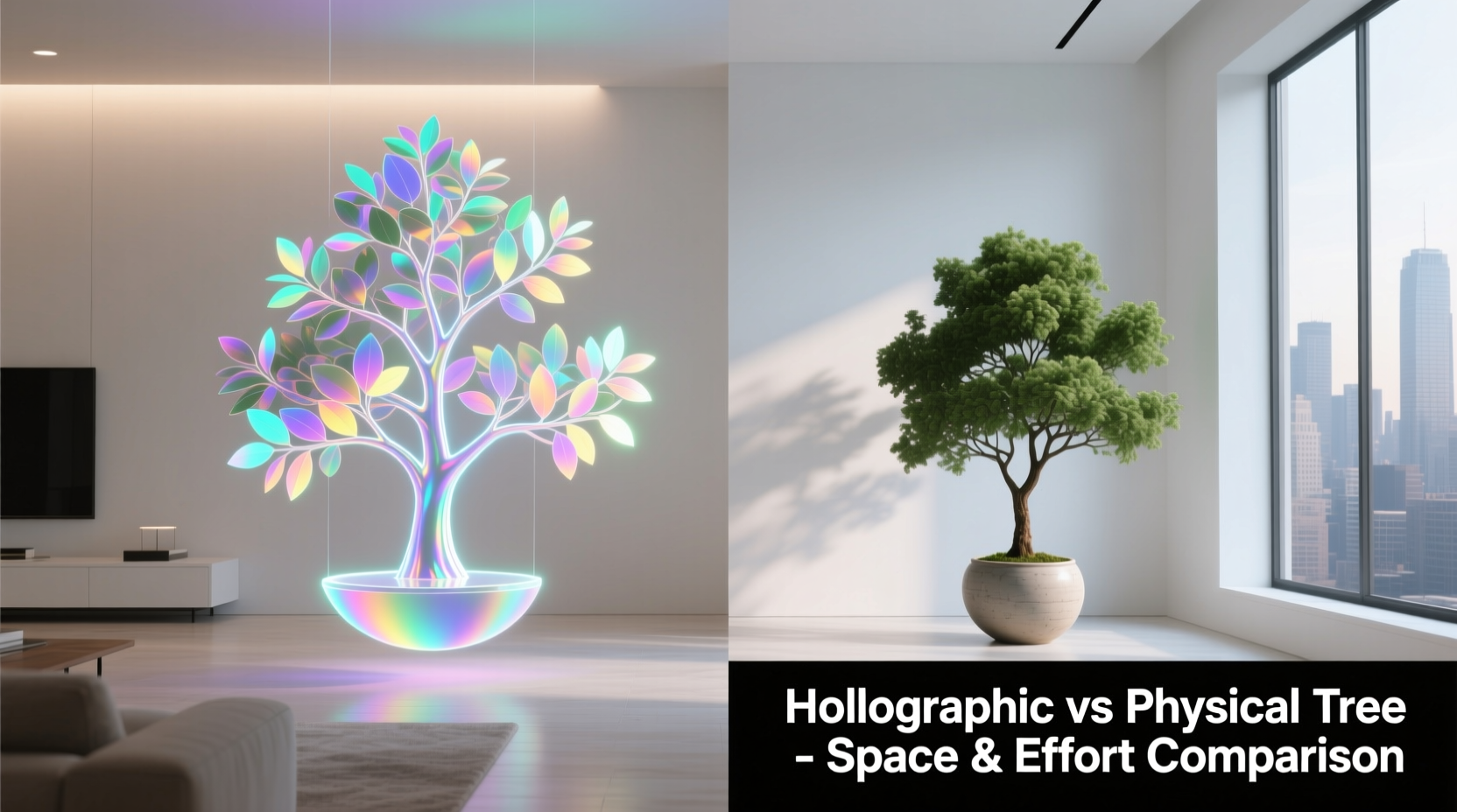 holographic projector tree vs physical tree which saves space and effort