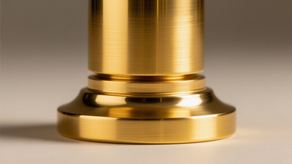 Diagram of a brass base metal core layered with a thick 2.5 micron coating of bright 18k yellow gold under soft light.