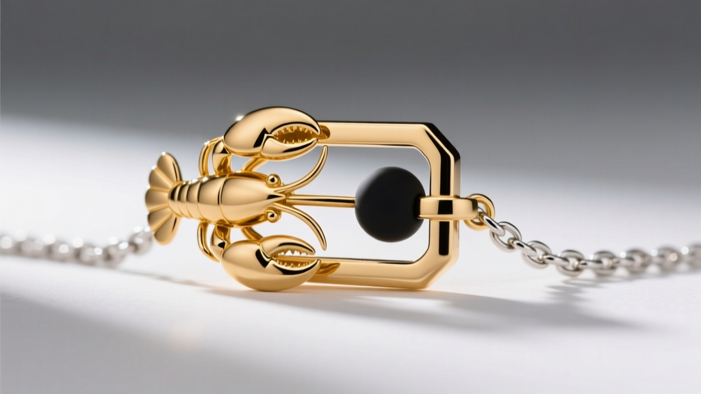Close-up of a gold lobster clasp on a long chain featuring a discreet silicone stopper bead to prevent it sliding to the front