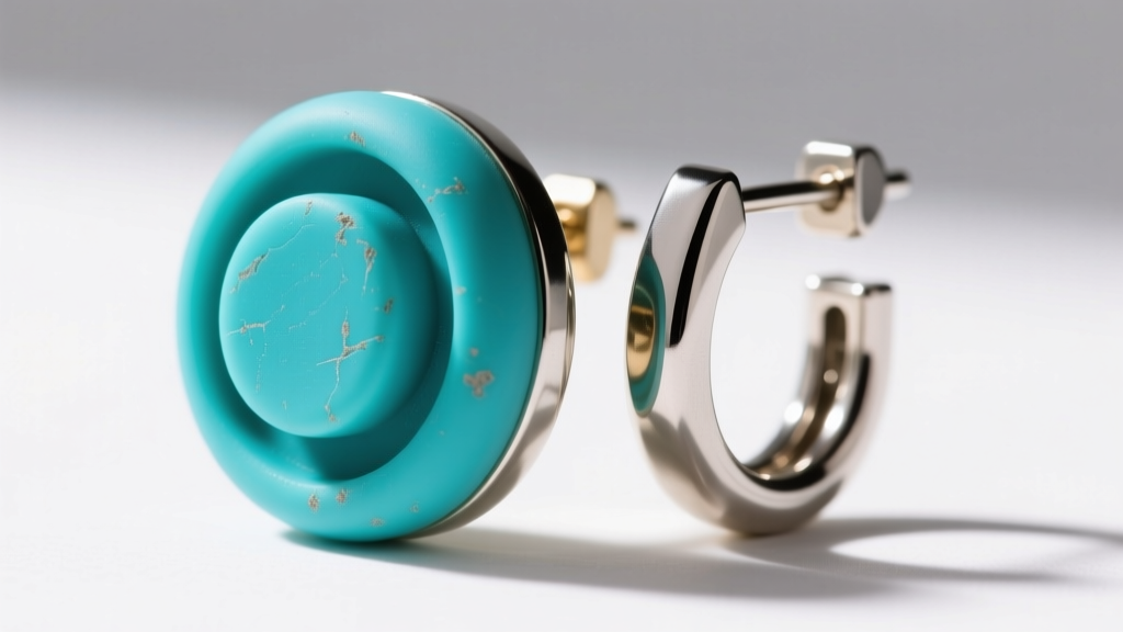 Macro photography of a heavy cluster turquoise earring back showing a wide silicone friction disc and secure locking omega clip.