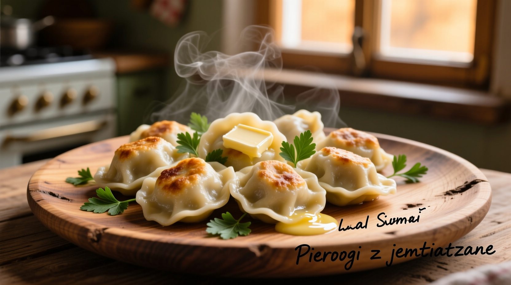 Traditional Polish potato dumplings on wooden plate