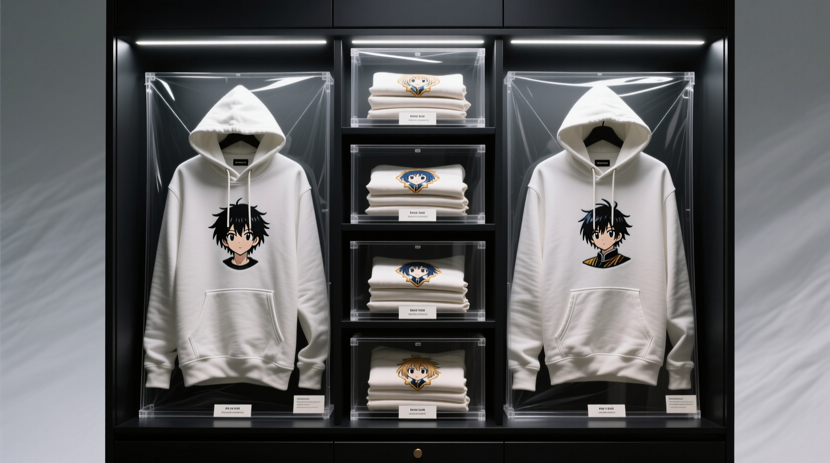anime hoodie storage without flattening logos