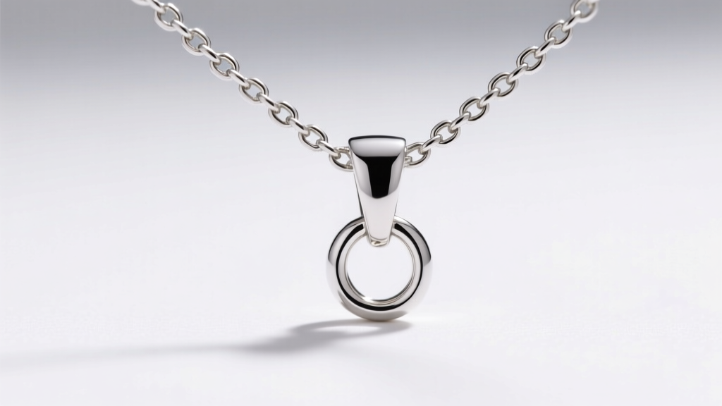 Macro photography of a wish necklace bail and jump ring showing secure laser welding on a 1.2mm rolo chain in bright studio light