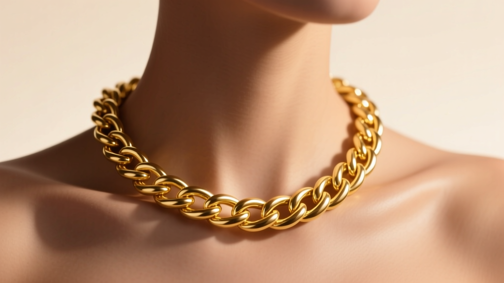 14k solid gold 12 inch rope chain resting snugly on a collarbone, shot in warm studio lighting with soft background shadows
