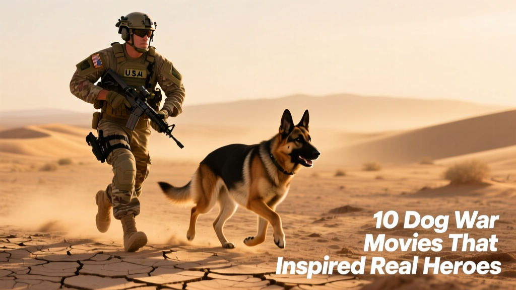 A U.S. military handler and a German Shepherd working side by side in a desert training exercise
