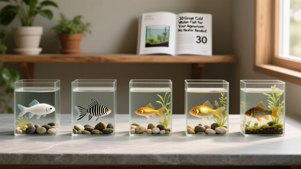 Side-by-side comparison of five popular cold water fish: white cloud minnow, zebra danio, dojo loach, gold barb, and peppered corydoras