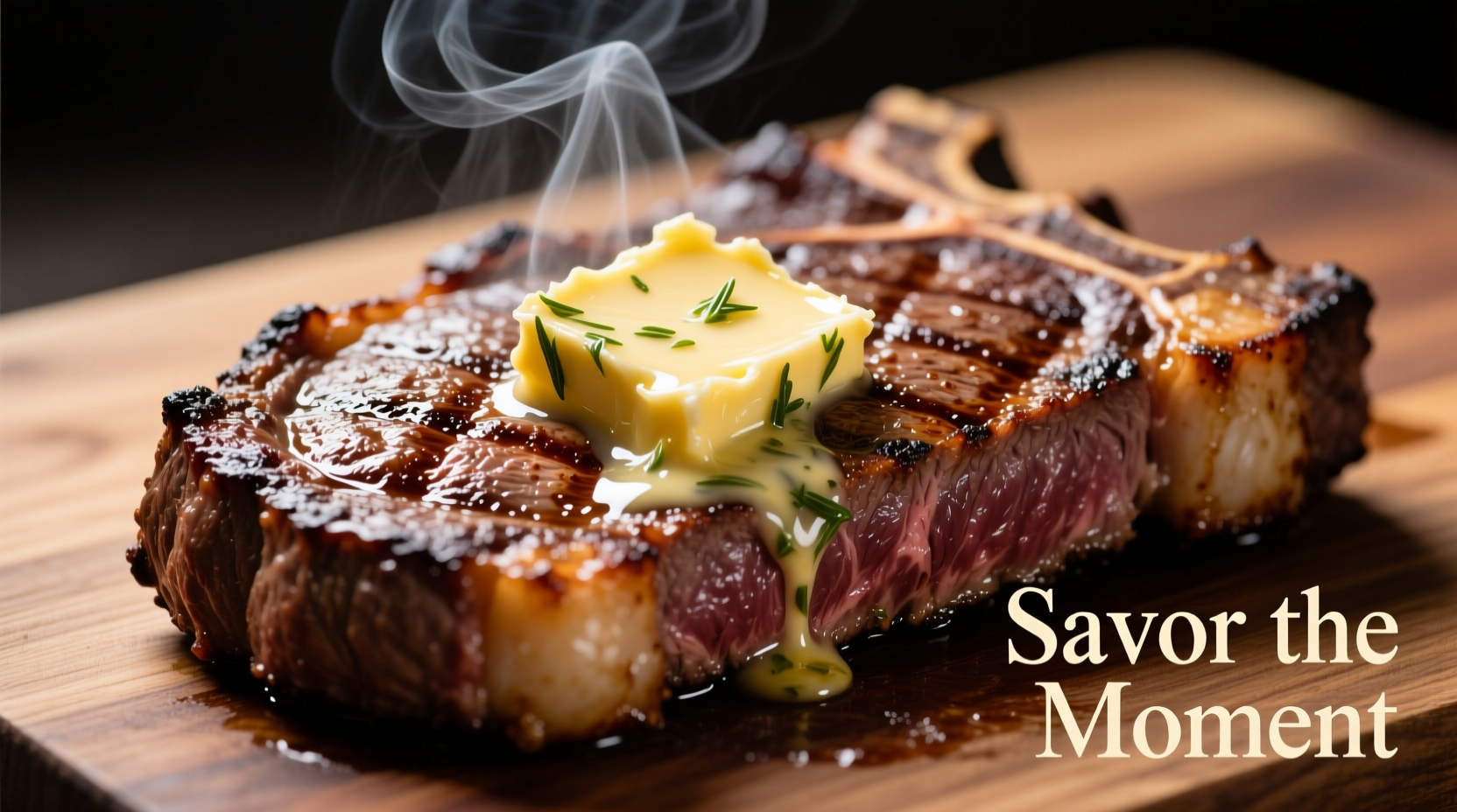 Garlic herb butter melting over perfectly grilled ribeye steak