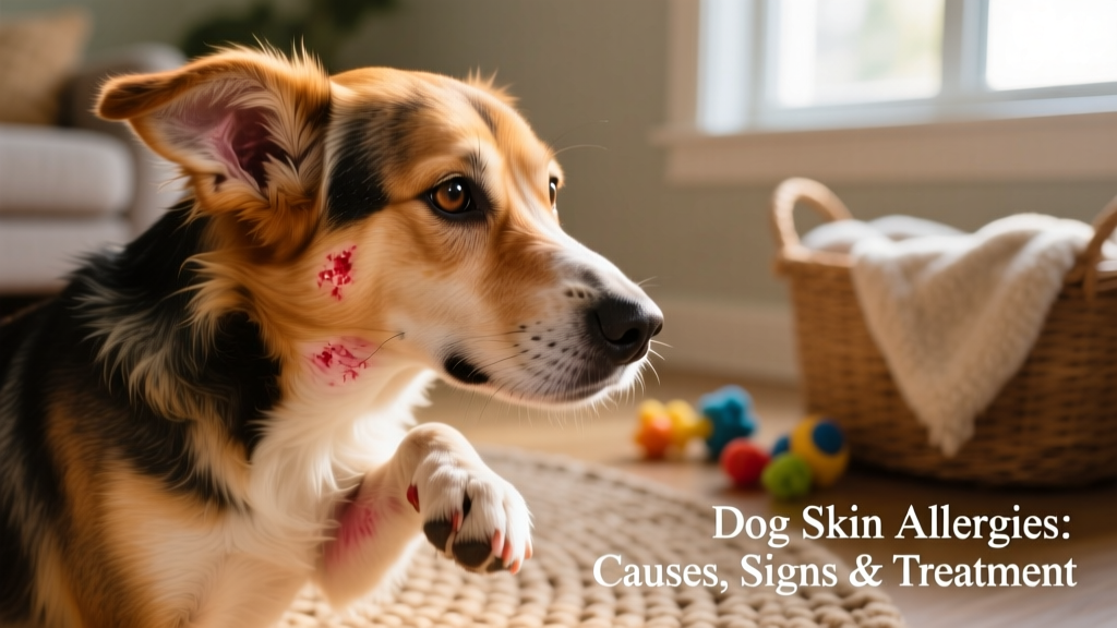 Close-up of a dog scratching its ear, showing redness and mild inflammation