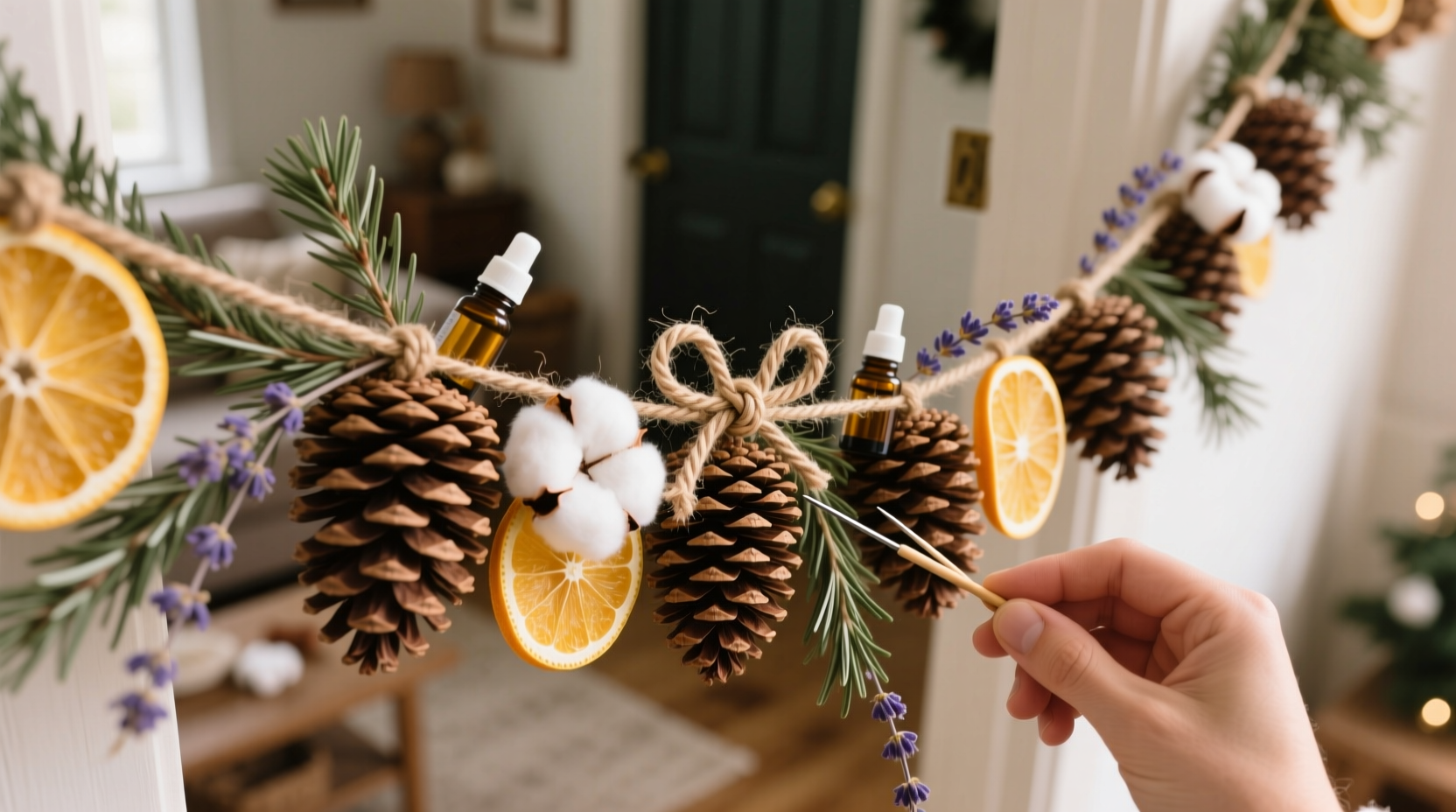how to make a scented pinecone garland without glue mess