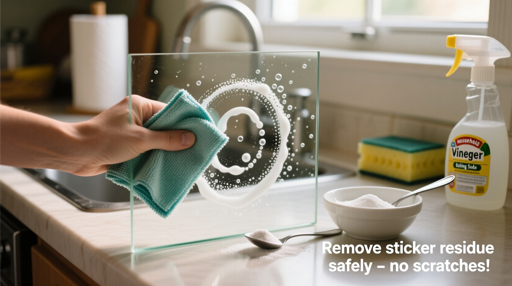 how to remove sticker residue from glass without scratching it using household items