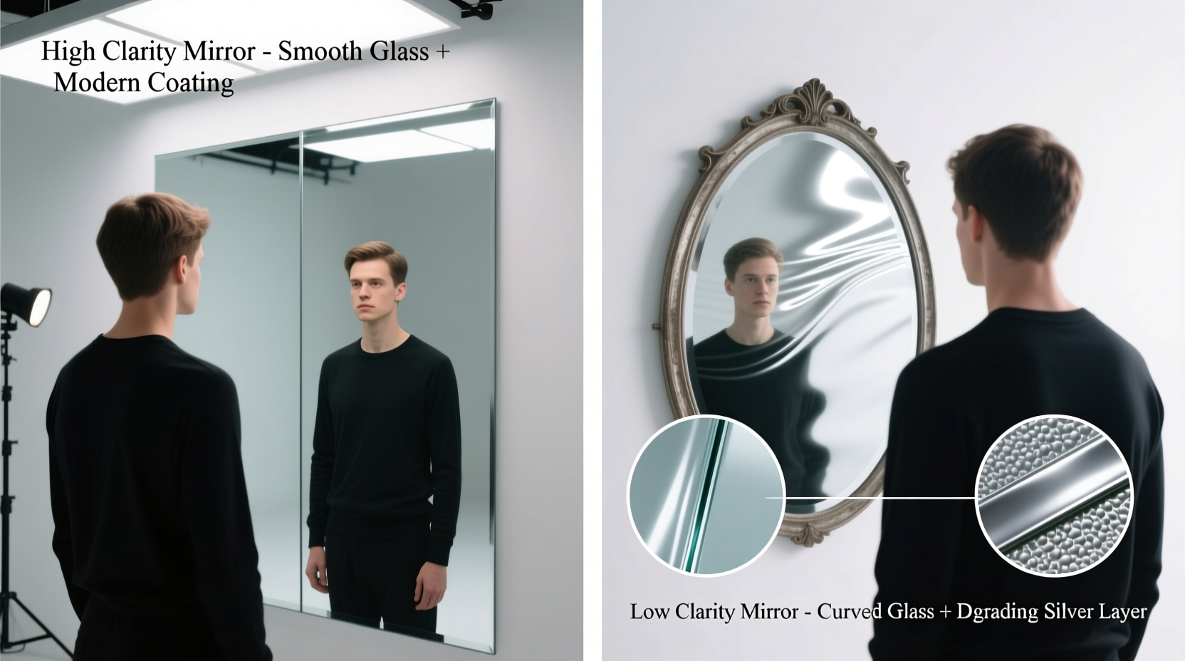 why is my reflection clearer in some mirrors lighting and glass types explained