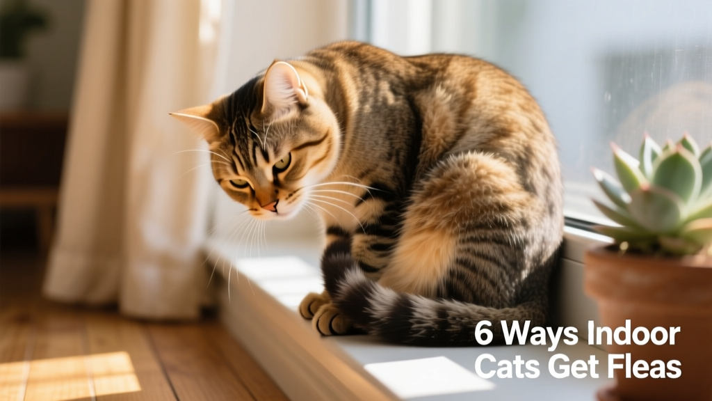Close-up of a domestic shorthair cat grooming itself calmly on a sunlit windowsill