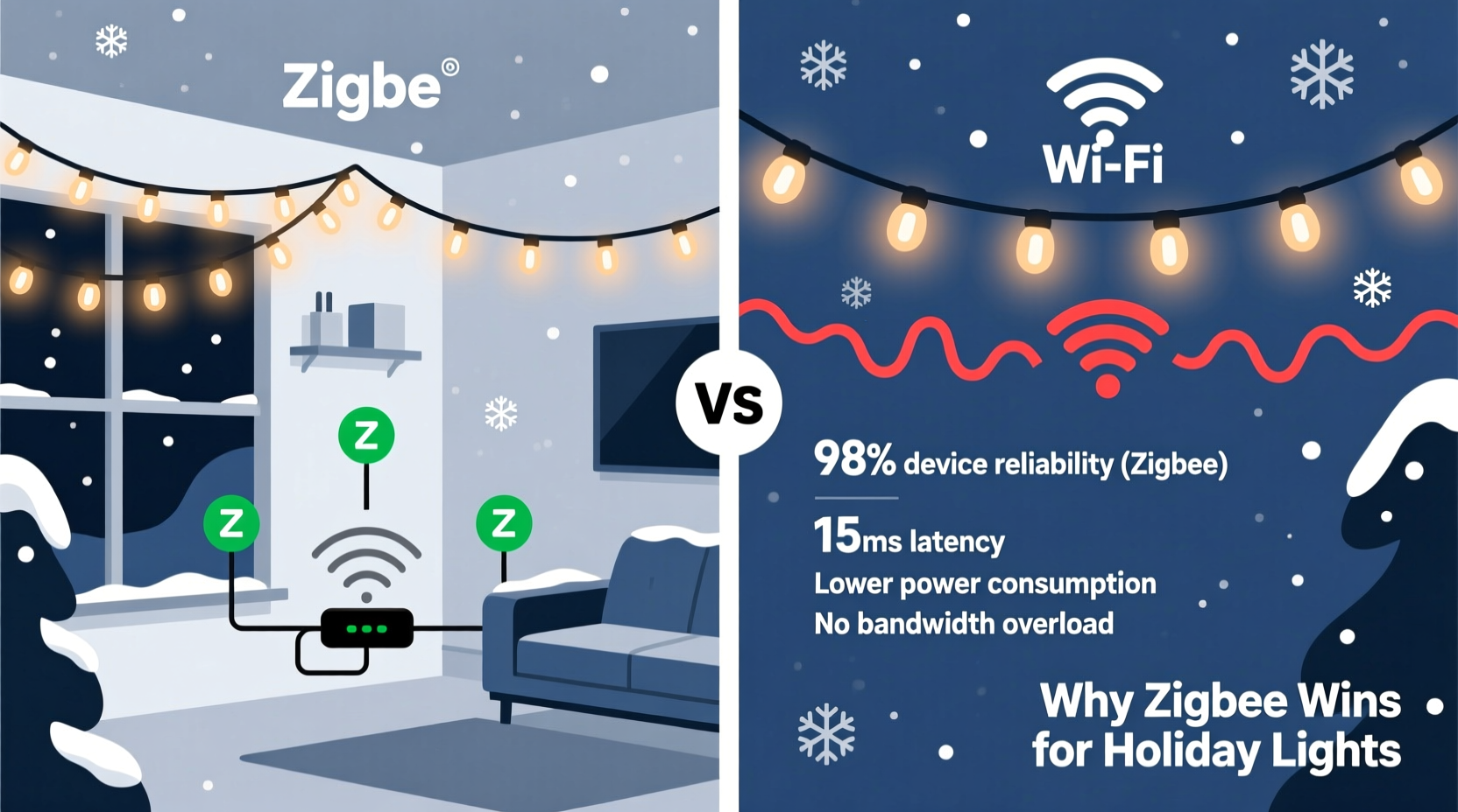 why do smart home users prefer zigbee over wifi for christmas lighting