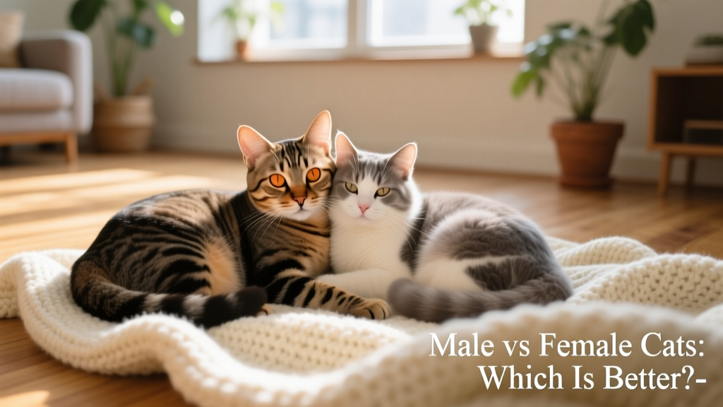 Two cats snuggling peacefully on a soft blanket