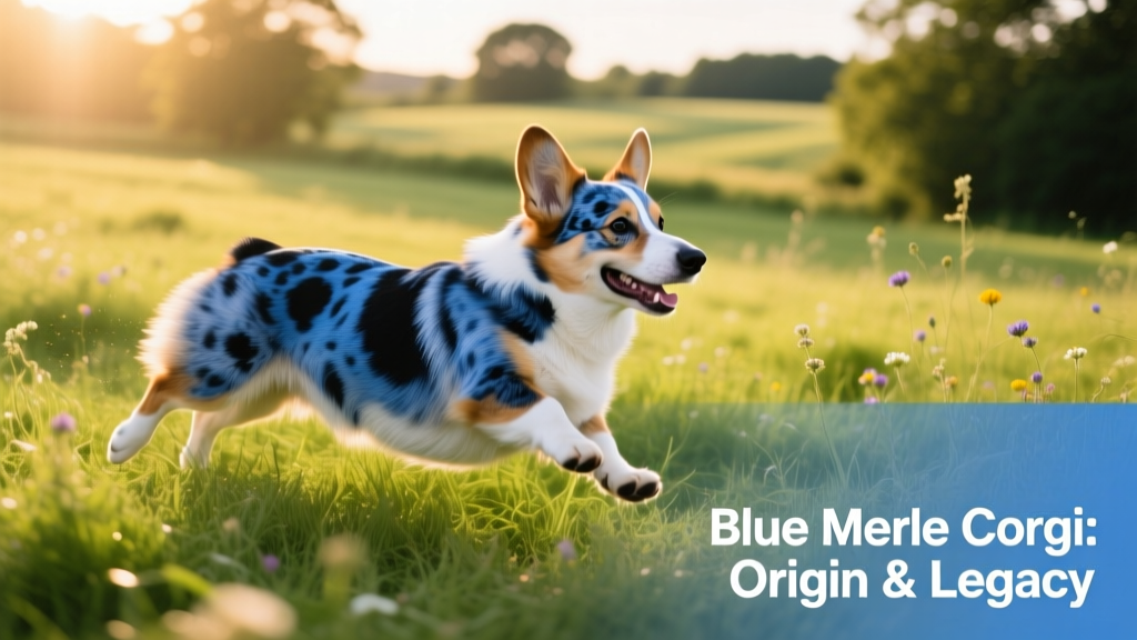 Blue Merle Cardigan Welsh Corgi Dog Playing In Green Summer Grass