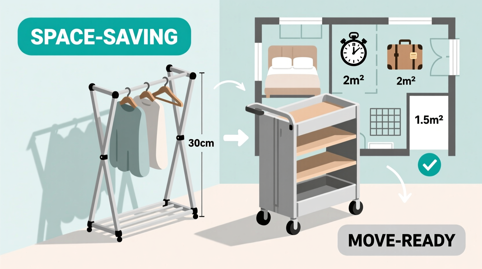 foldable rack vs rolling cart renters closet winner