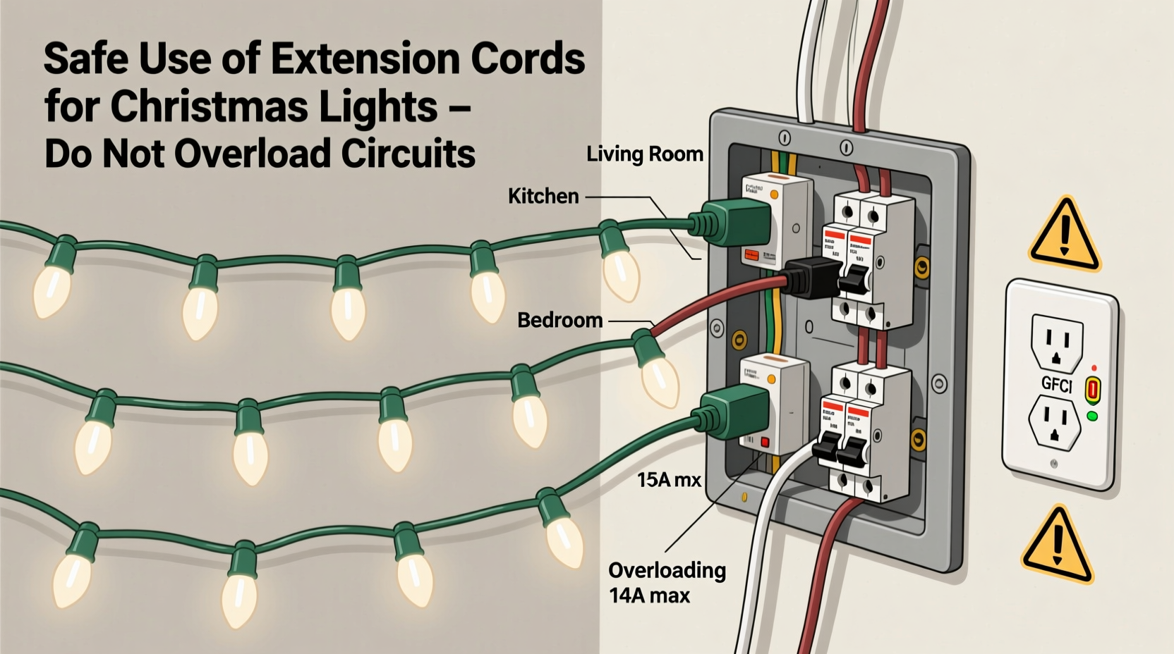 can you use extension cords for christmas lights on different circuits safely