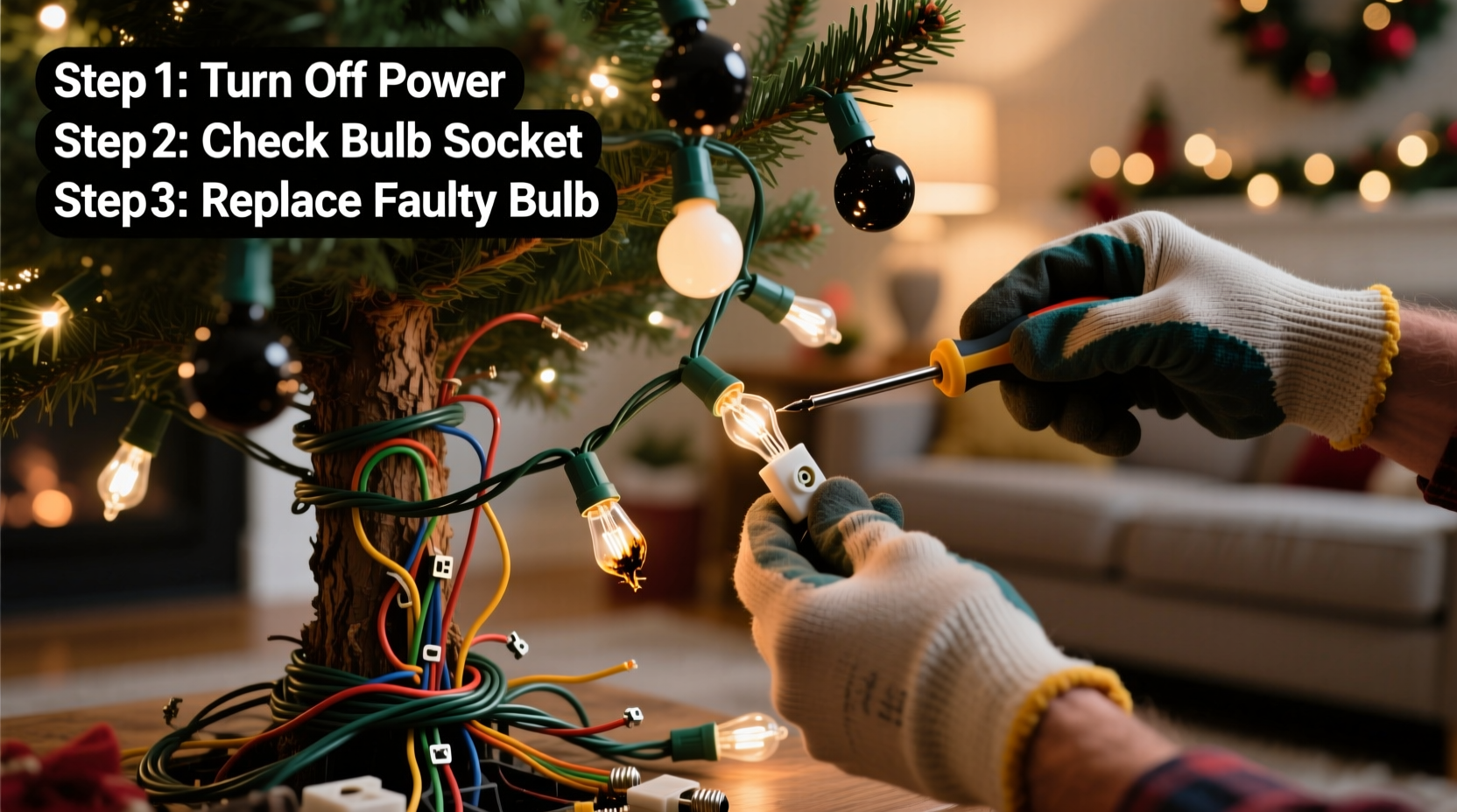 how to fix lights on a prelit christmas tree