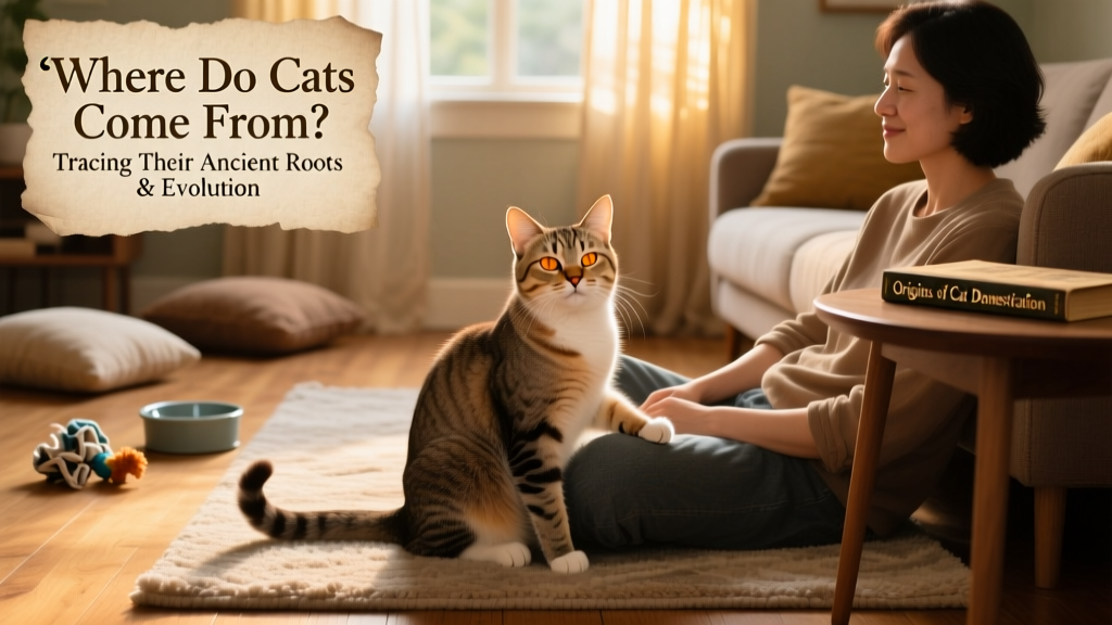 A relaxed domestic cat making slow-blink eye contact with its human companion