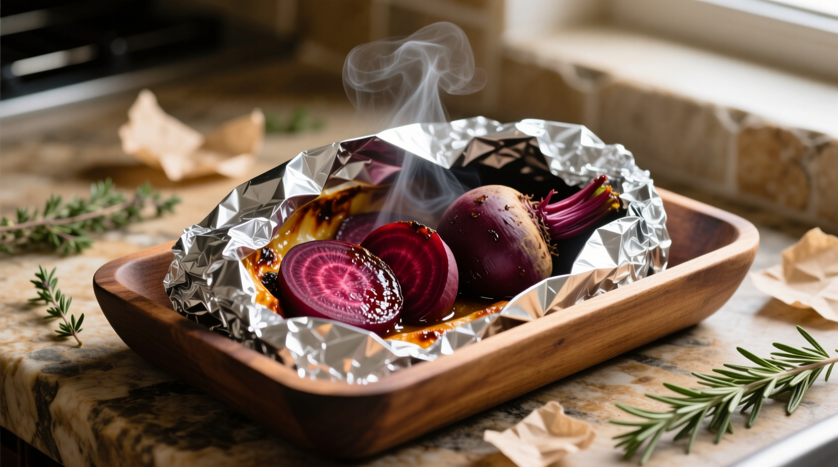 Oven roasted beets wrapped in foil packet