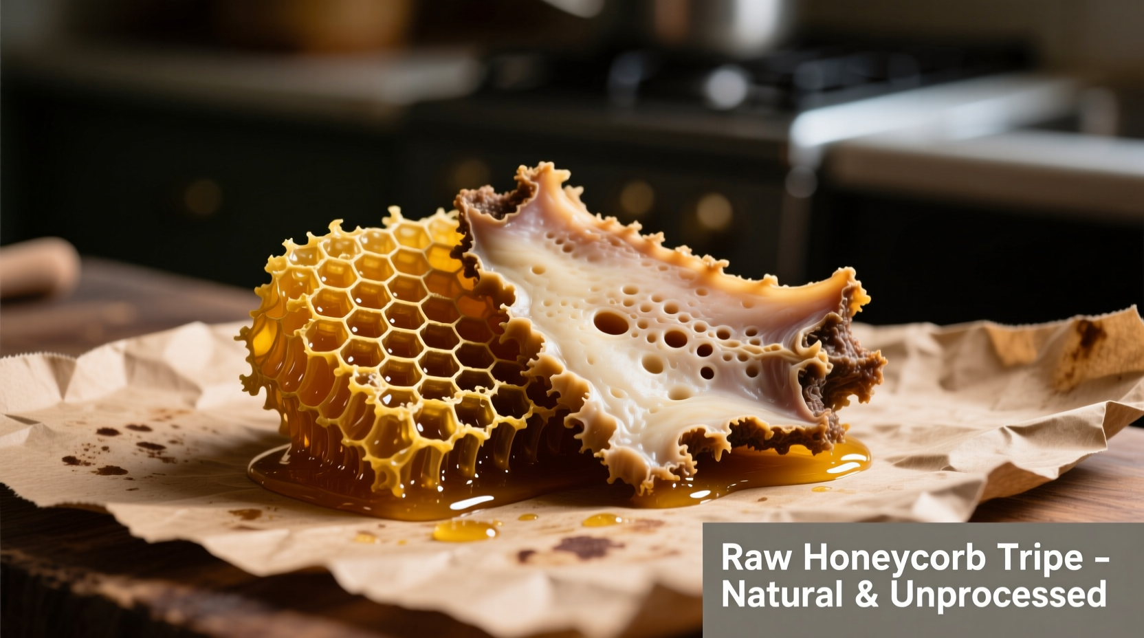 Raw honeycomb tripe on butcher paper