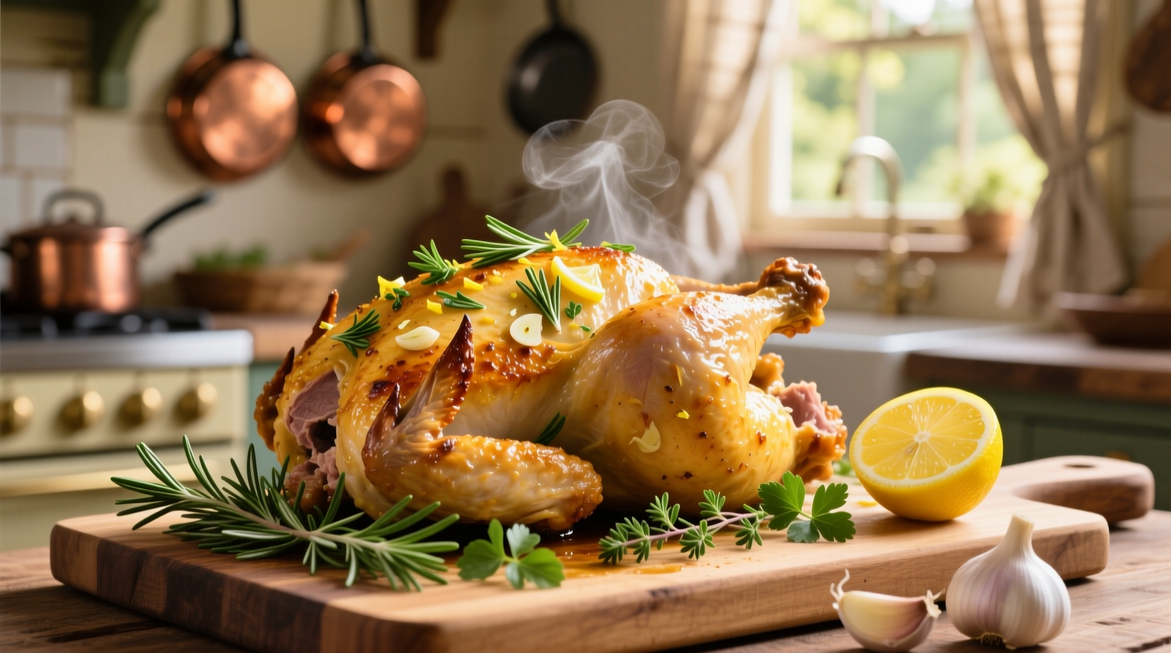 Golden baked lemon garlic chicken with herbs