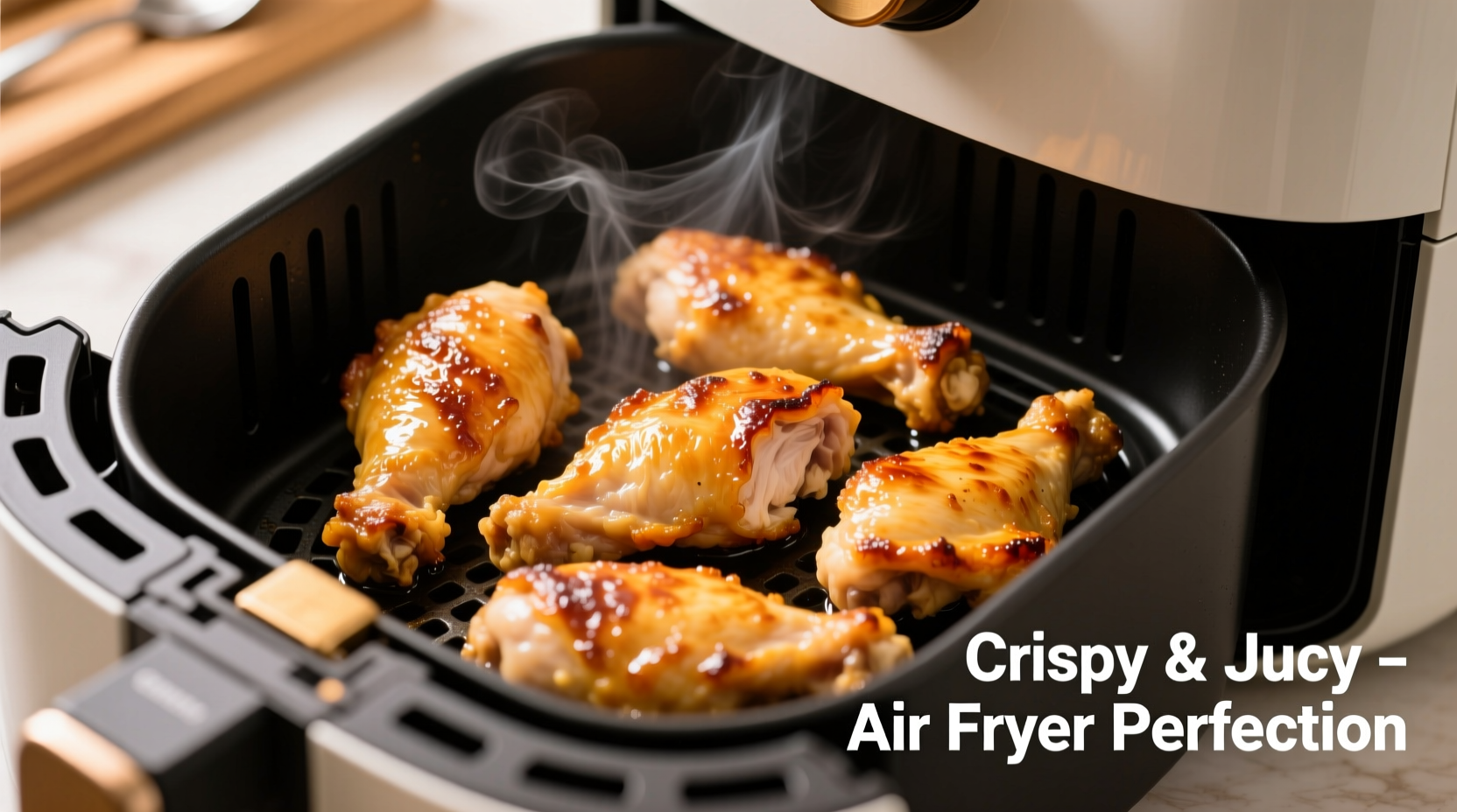 Perfectly cooked golden chicken tenderloins in air fryer basket