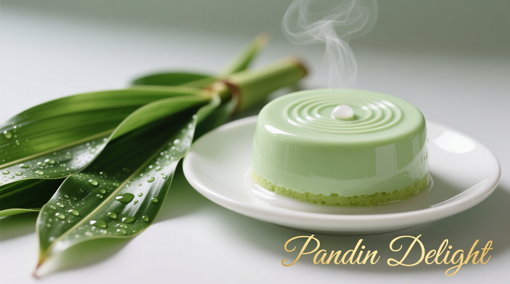 Fresh pandan leaves next to pandan-flavored dessert